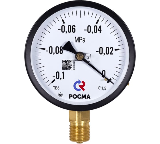 Изображение товара Вакуумметр РОСМА ТВ-610Р.00 ТВ-610Р радиальный (-0.1-0МПа) М20х1.5 1.5, ДК150мм D270-08585