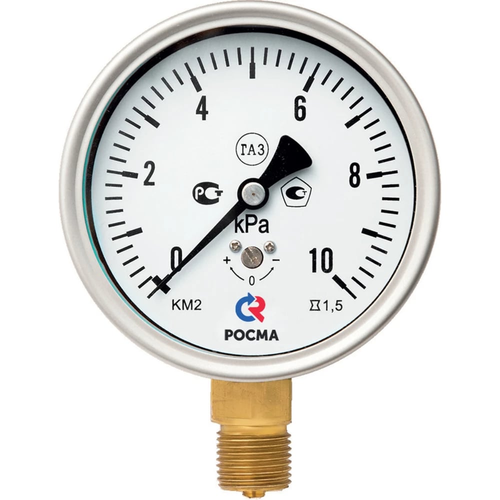 Изображение товара Манометр радиальный РОСМА КМ-11Р для измерения давления 0-25 кПа аналоговый профессиональный