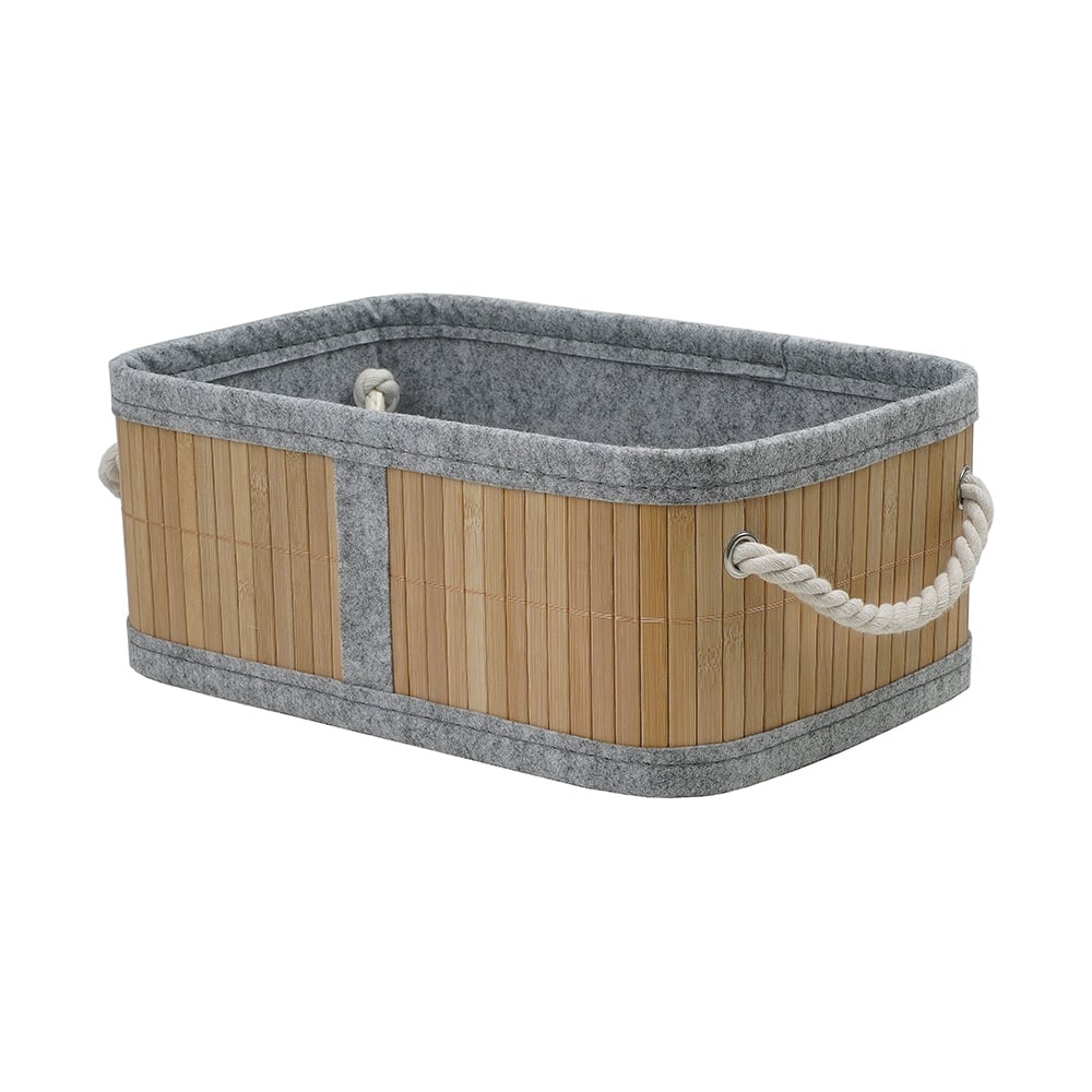 Изображение товара Корзина стеллажная Natural House из бамбука, прямоугольная 300х200х120 мм серого цвета