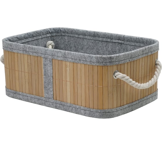 Изображение товара Корзина стеллажная Natural House с ручками Бамбук, Д300 Ш200 В120, натуральный, серый Shan-17S