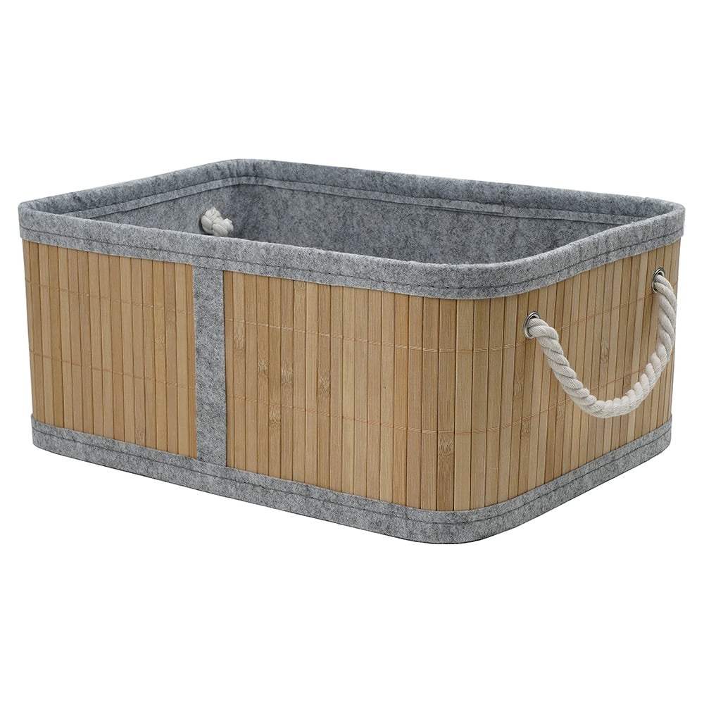 Изображение товара Корзина стеллажная с ручками Natural House Бамбук, Д380 Ш270 В160, натуральный, серый Shan-17L