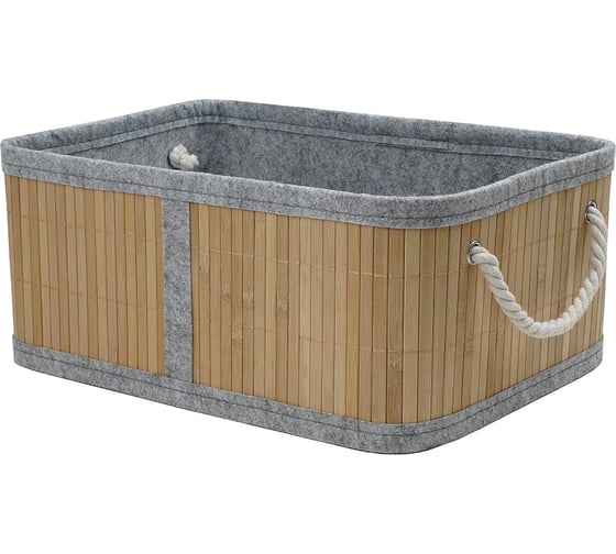Изображение товара Корзина стеллажная с ручками Natural House Бамбук, Д380 Ш270 В160, натуральный, серый Shan-17L