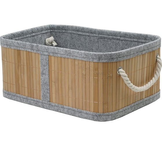 Изображение товара Корзина стеллажная с ручками Natural House Бамбук, Д330 Ш230 В140, натуральный, серый Shan-17M