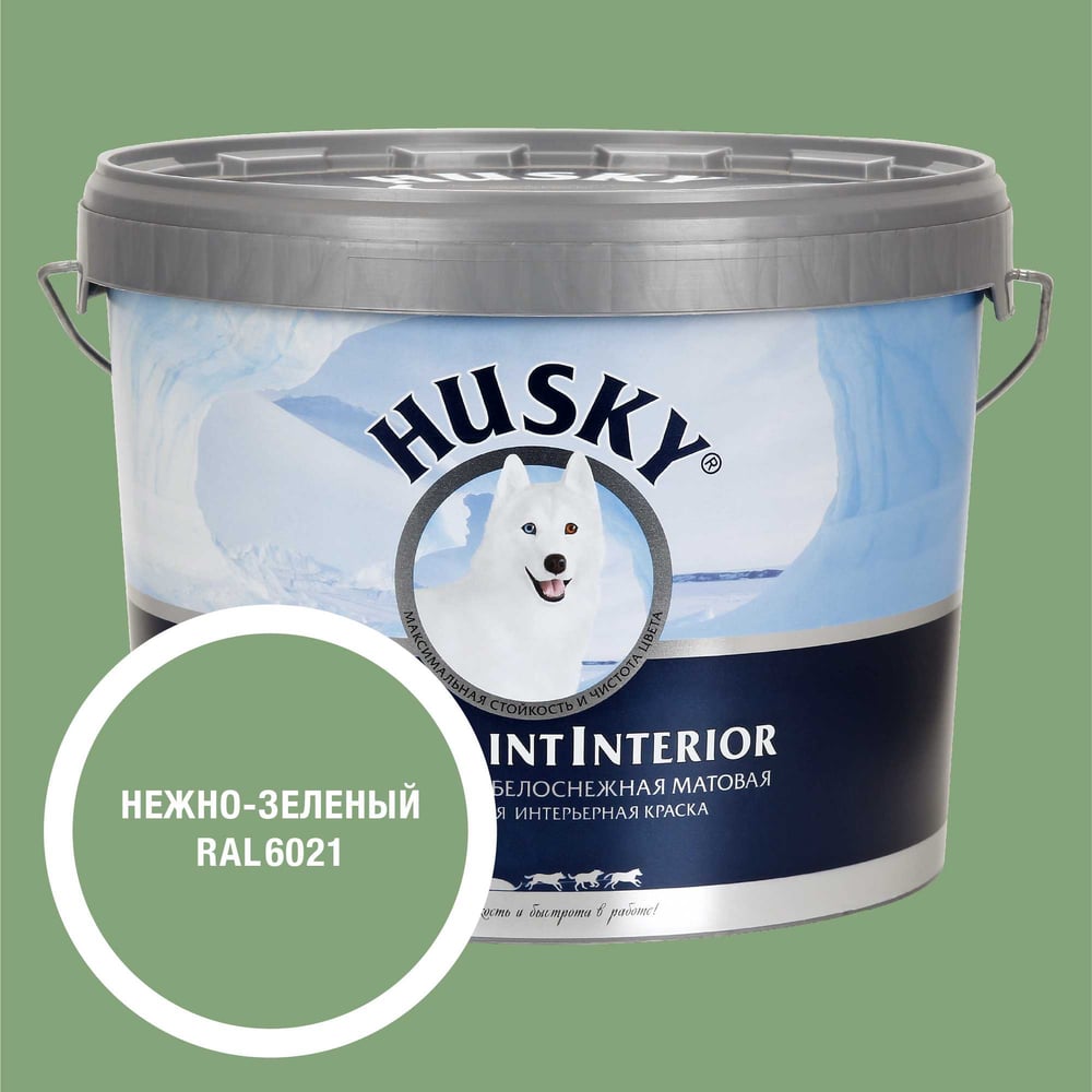 Изображение товара Интерьерная краска HUSKY RAL 6021 Super Paint Interior 10л для стен потолков