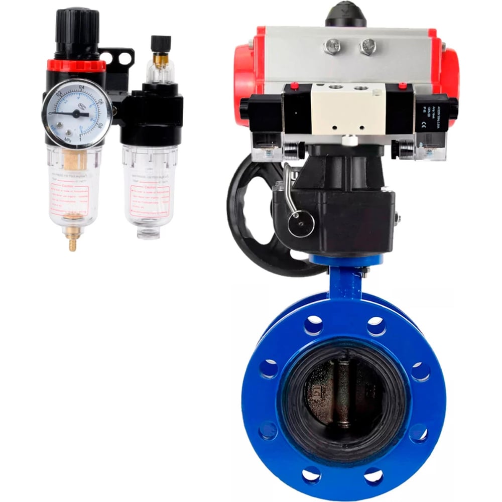 Изображение товара Затвор дисковый DN.ru GGG40-304-EPDM-2W-F-H Ду100 Ру16 с пневмоприводом DA-105