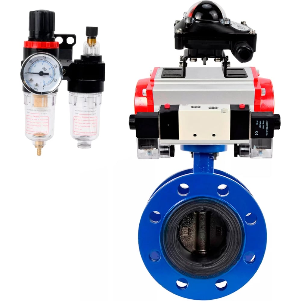 Изображение товара Затвор дисковый DN.ru GGG40-304-EPDM-2W-F-H Ду100 Ру16 с пневмоприводом