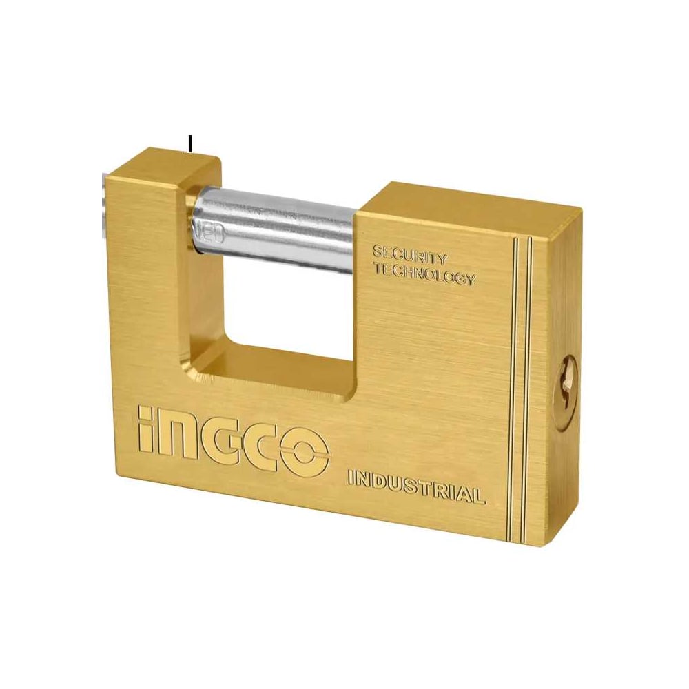 Изображение товара Навесной замок INGCO INDUSTRIAL 90мм с дисковым механизмом, латунь и сталь