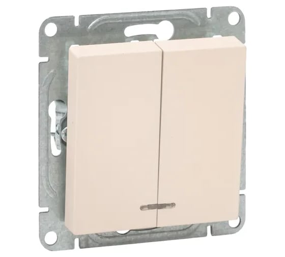Изображение товара Механизм выключателя EKF двухклавишный, с подсветкой, кремовый, Эпика UP1-SWI-24