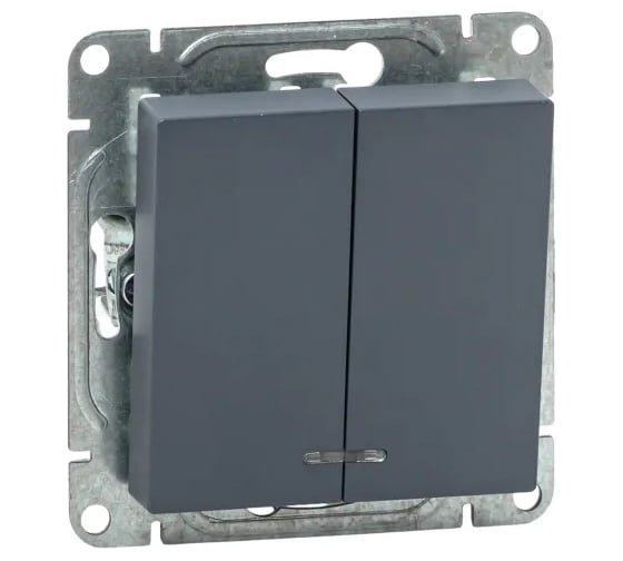 Изображение товара Механизм выключателя EKF двухклавишный, с подсветкой, графит, Эпика UP1-SWG-24