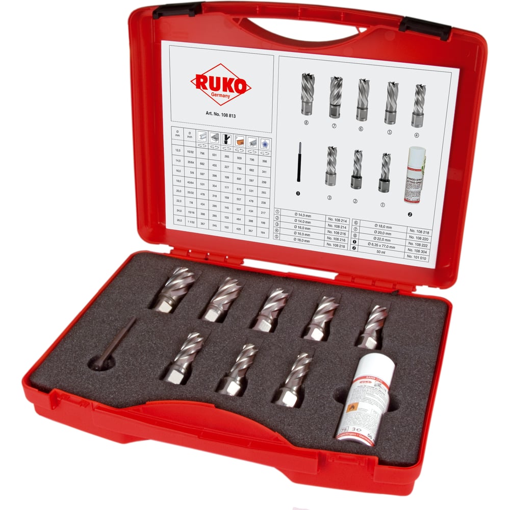 Изображение товара Набор корончатых сверл RUKO 8 шт 14-22 мм в пластиковой упаковке