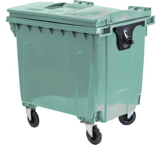 Изображение товара Мусорный контейнер Тара.ру полимерный, 1100л. (R), на колёсах, в сборе, зелёный 40642