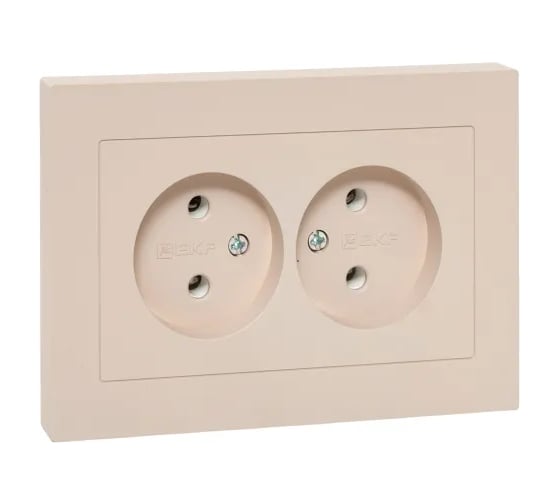 Изображение товара Механизм розетки двойной EKF 16А, без заземления, без шиорок, с рамкой, кремовый, Эпика UP1-SOI-200