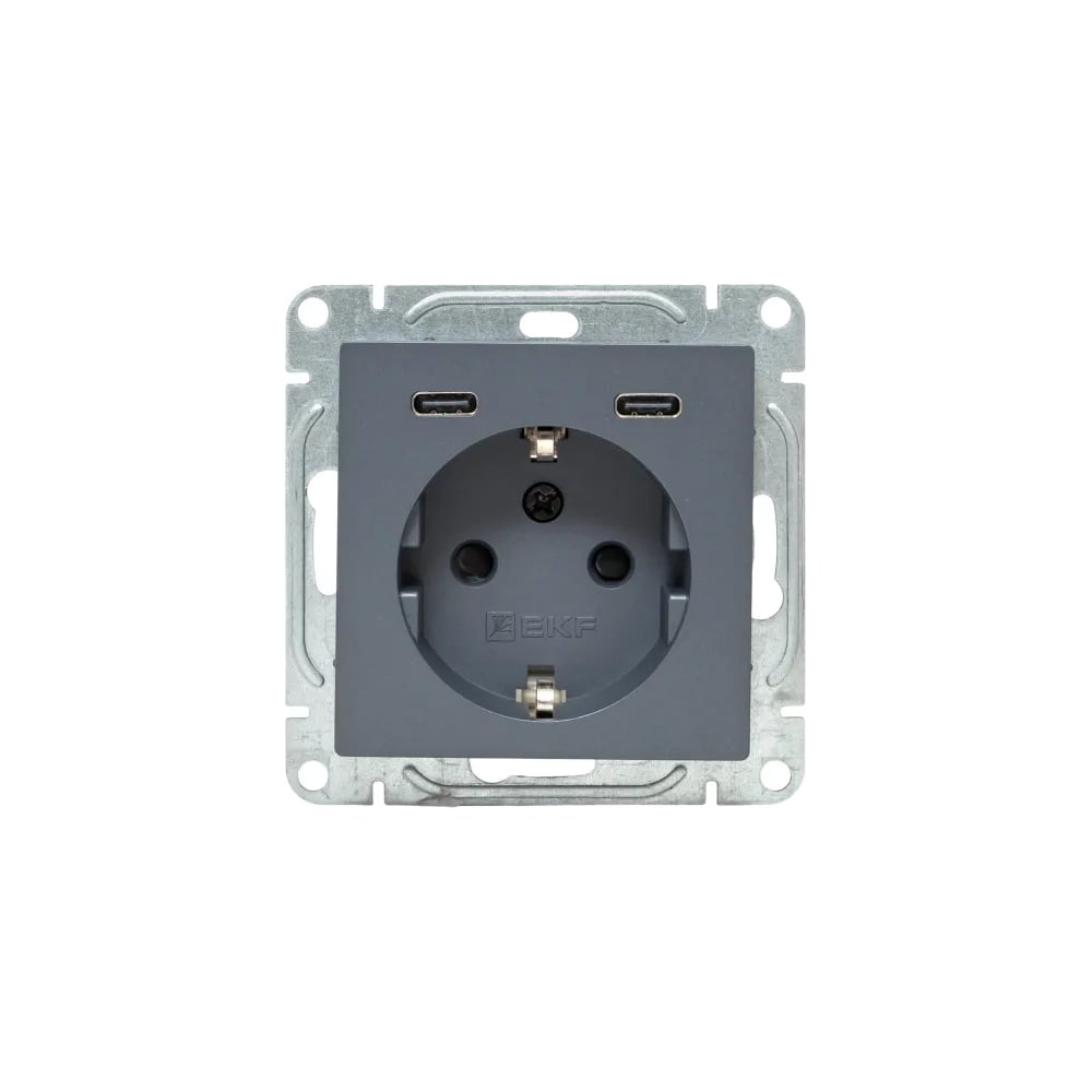 Изображение товара Механизм розетки EKF с USB-C 2шт 16А с заземлением графит Эпика UP1-SOG-111-2USBC
