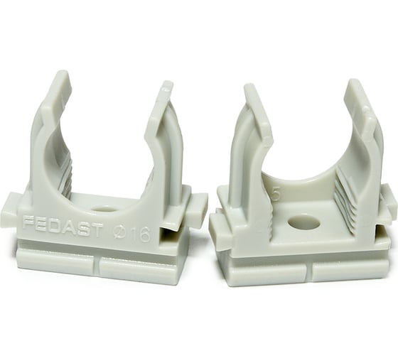 Изображение товара Крепеж-клипса для труб для монтажного пистолета, серая, диаметр 16 мм, 100 шт в п/э упаковке Fedast FDKD16GY