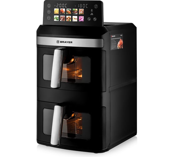 Изображение товара Аэрогриль BRAYER 2051BR, 2800 Вт, 13 л, 2 чаши, t. 200°C, съемная решетка, LED-дисплей, 10 программ BR2051