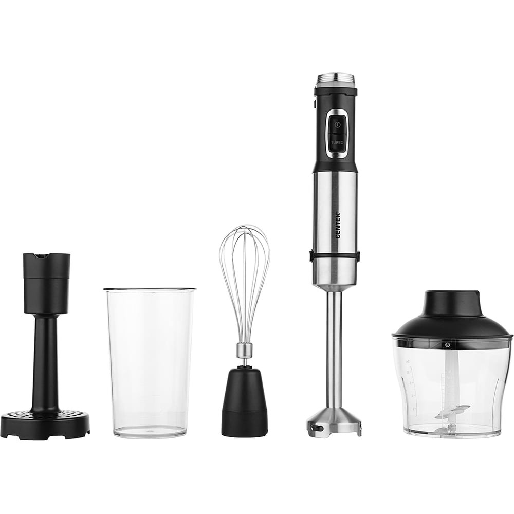 Изображение товара Блендер Centek (черный/сталь) 1500Вт, турбо режим, стакан, чоппер, венчик, насадка для пюре CT-1331