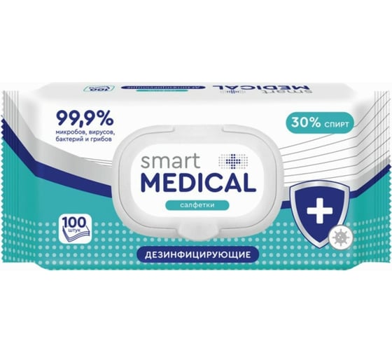 Изображение товара Дезинфицирующие салфетки Smart Medical №100 с пластиковым клапаном 72029
