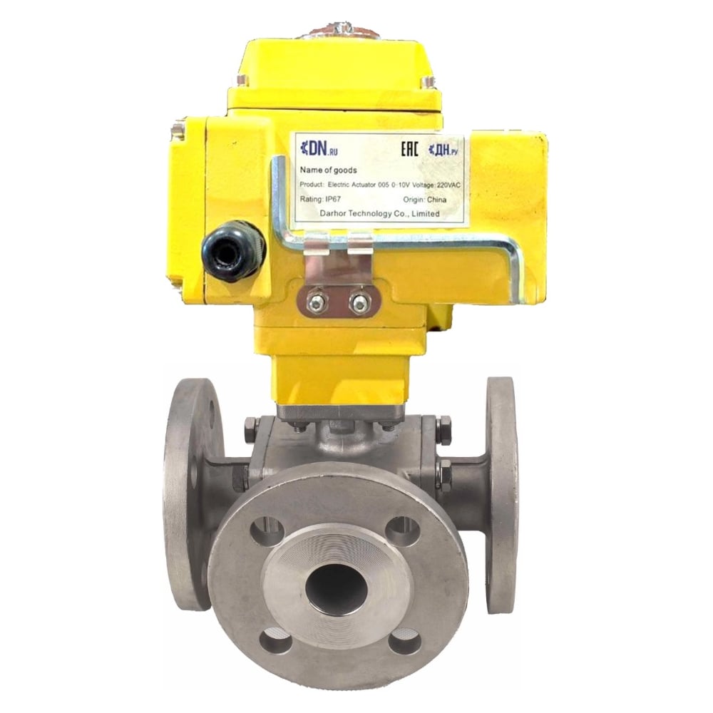 Изображение товара Кран шаровой DN.ru 316-316-PTFE Ду20 Ру16 трехходовой фланцевый