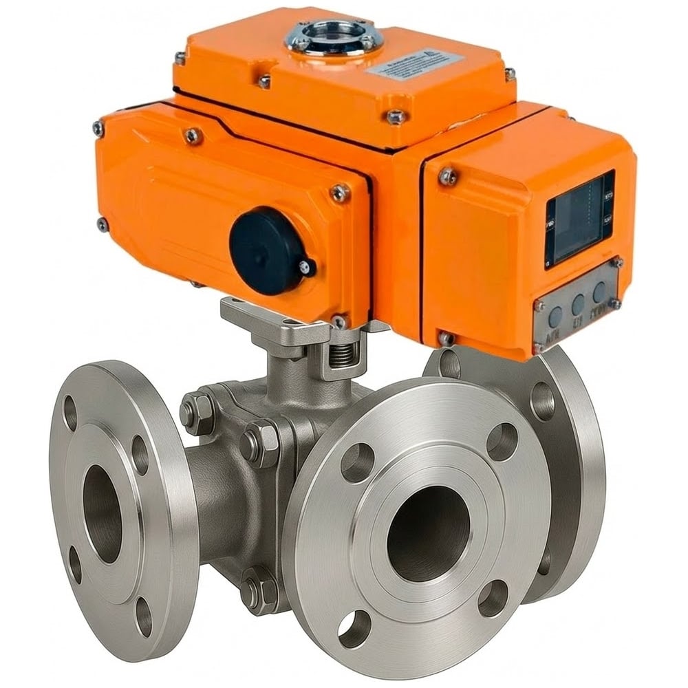 Изображение товара Кран шаровой DN20 Ду20 трехходовой нержавеющая сталь HYMT с фланцевым соединением