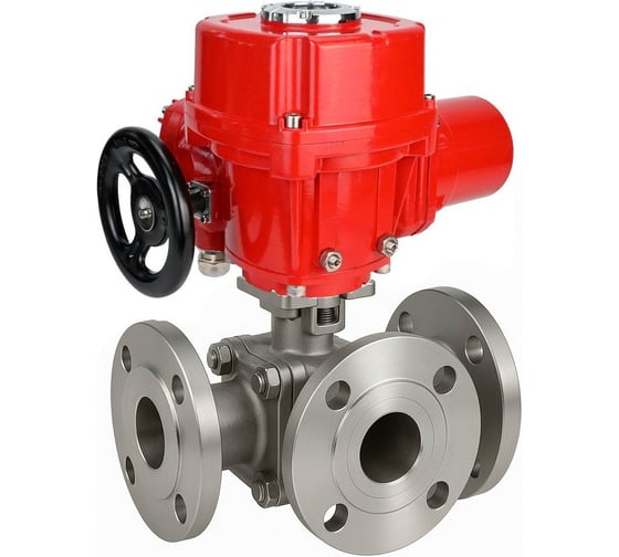 Изображение товара Кран шаровой DN.ru 316-316-PTFE-FP-3L-F-ISO-H Ду20 Ру16 HYMT, 3-ходовой L-тип фланцевый, эл.привод QT-W (M) EX-005 380В D160-77117