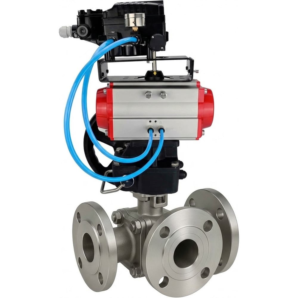 Изображение товара Кран шаровой DN50 Ду50 со фланцем и пневмоприводом HYMT