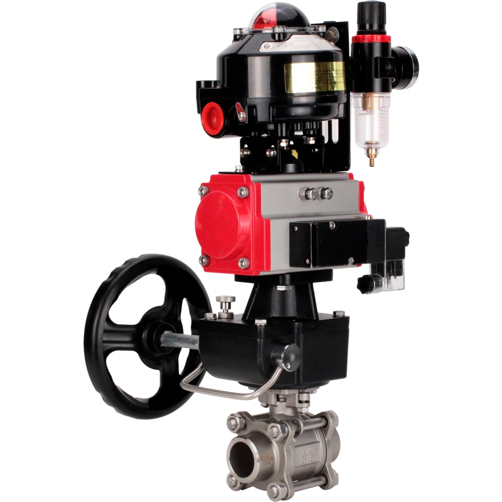 Изображение товара Кран шаровой DN.ru 316-316-PTFE-FP-W-ISO-H WDVF Ду40 с пневмоприводом и разборным корпусом