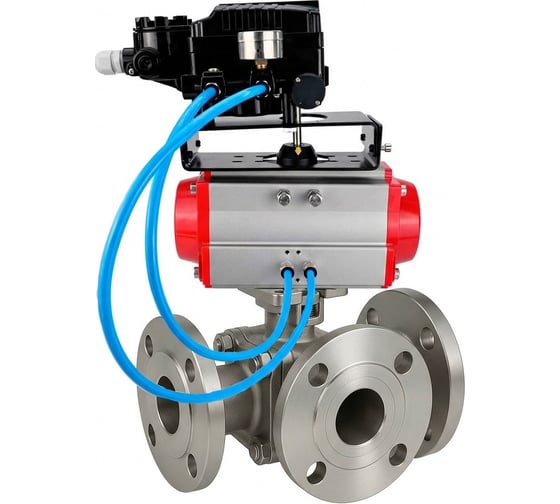 Изображение товара Кран шаровой DN.ru 316-316-PTFE-FP-3L-F-ISO-H Ду50 Ру16 HYMT, 3-ходовой L-тип фланцевый, пневмопривод SA-105, пневмопозиционер EPRP1-NU-0-08 без обратной связи D160-7748 D160-77488