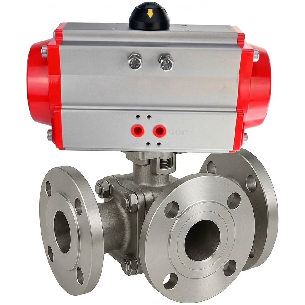 Изображение товара Кран шаровой DN.ru 316-316-PTFE-FP-3L-F-ISO-H Ду50 Ру16 фланцевый для промышленности