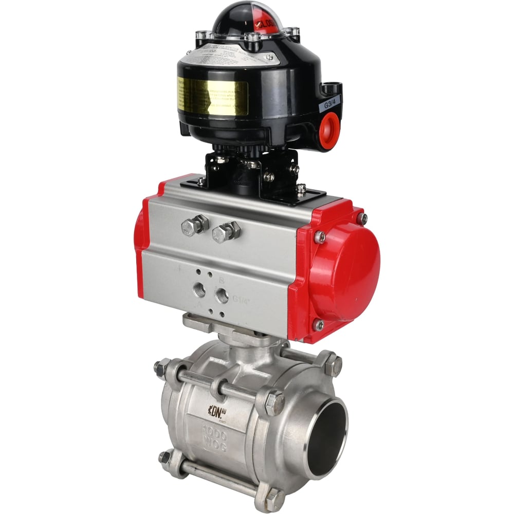 Изображение товара Кран шаровой 316-316-PTFE-FP-W-ISO-H Ду40 Ру40 с пневмоприводом SA-105 и БКВ LSB-510 EX