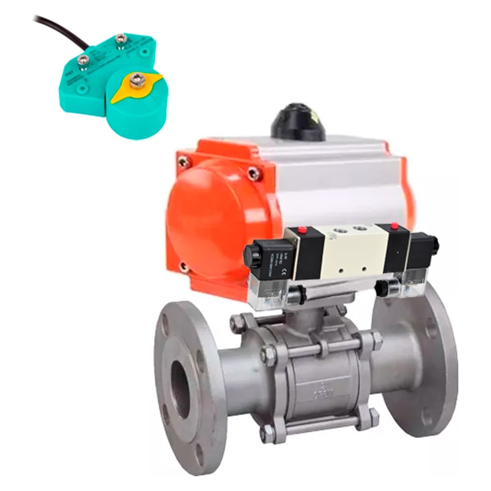 Изображение товара Кран шаровой Ду65 Ру25 с пневмоприводом, нержавеющая сталь, профессиональный двухходовой