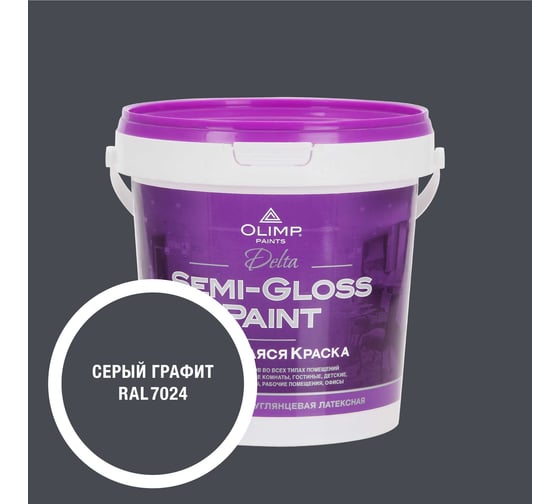 Изображение товара Краска моющаяся OLIMP ДЕЛЬТА для стен и потолков графитовая 0,9л 35619