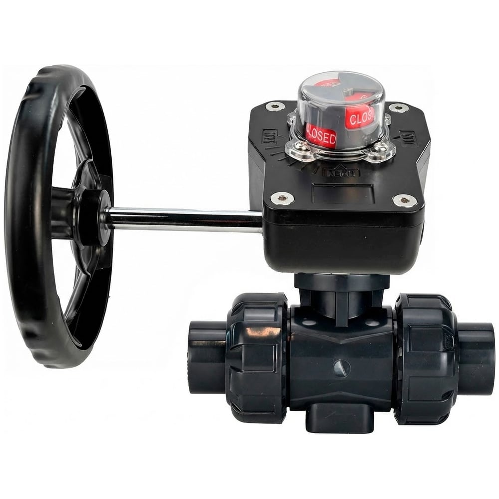 Изображение товара Кран шаровой НПВХ 80 мм с клеевым соединением и редуктором HGB-1