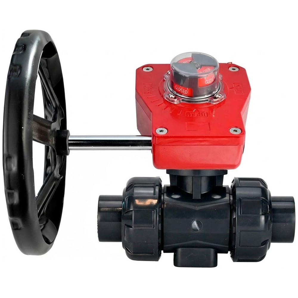 Изображение товара Кран шаровой НПВХ Дн50 Ру10 с клеевым соединением и редуктором DN.ru