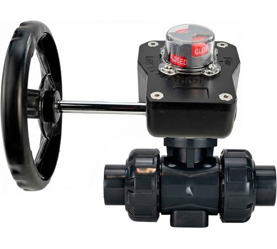 Изображение товара Кран шаровой НПВХ-НПВХ-E-FP-GRM-ISO Дн50 Ру10, клеевой, редуктор HGB-1 с указателем положения DN.ru D160-77835