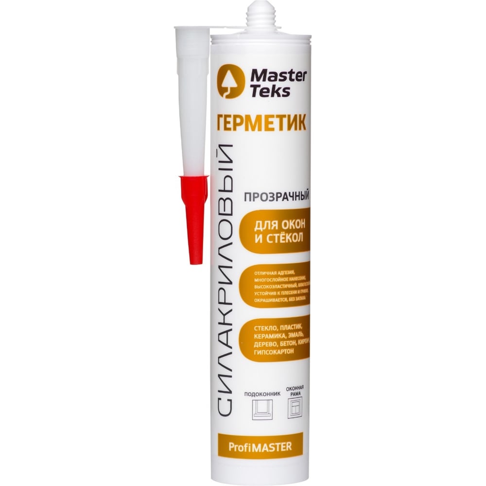 Изображение товара Герметик для окон и стекол MASTERTEKS PROFIMASTER силакриловый 290 мл прозрачный