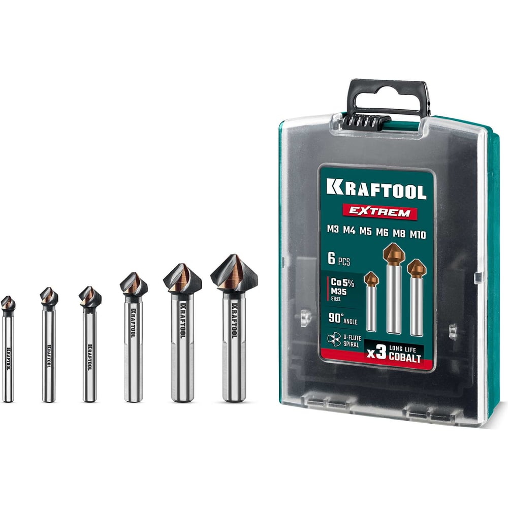 Изображение товара Набор зенкеров KRAFTOOL Extrem Со5-А 6 шт металл HSS-CO для точного сверления