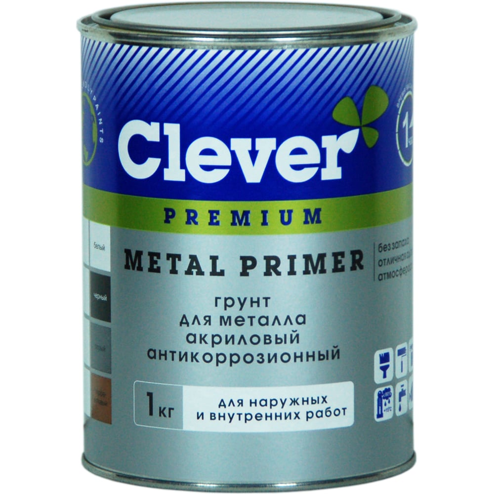 Изображение товара Грунт антикоррозийный для металла Радуга Clever Metal Primer 1 кг белый