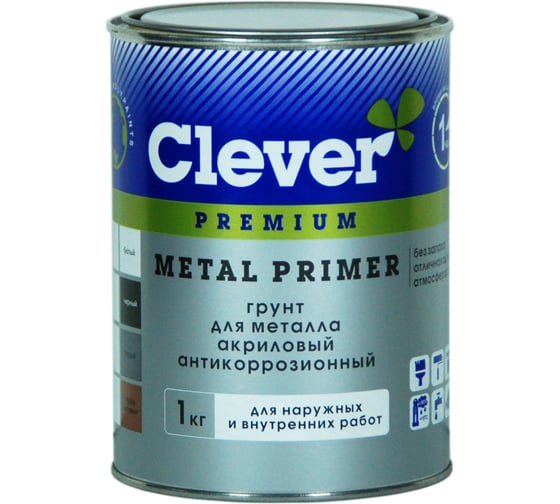 Изображение товара Грунт антикоррозийный для металла Радуга Clever Metal Primer белый, 1 кг 4607017517932