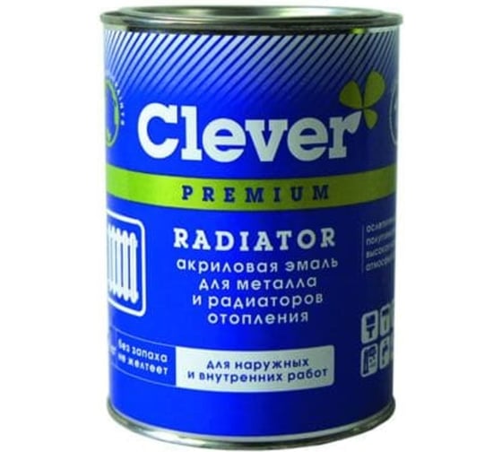 Изображение товара Акриловая эмаль для металла и радиаторов Радуга Clever Radiator белоснежная, 1 кг 4607017517673