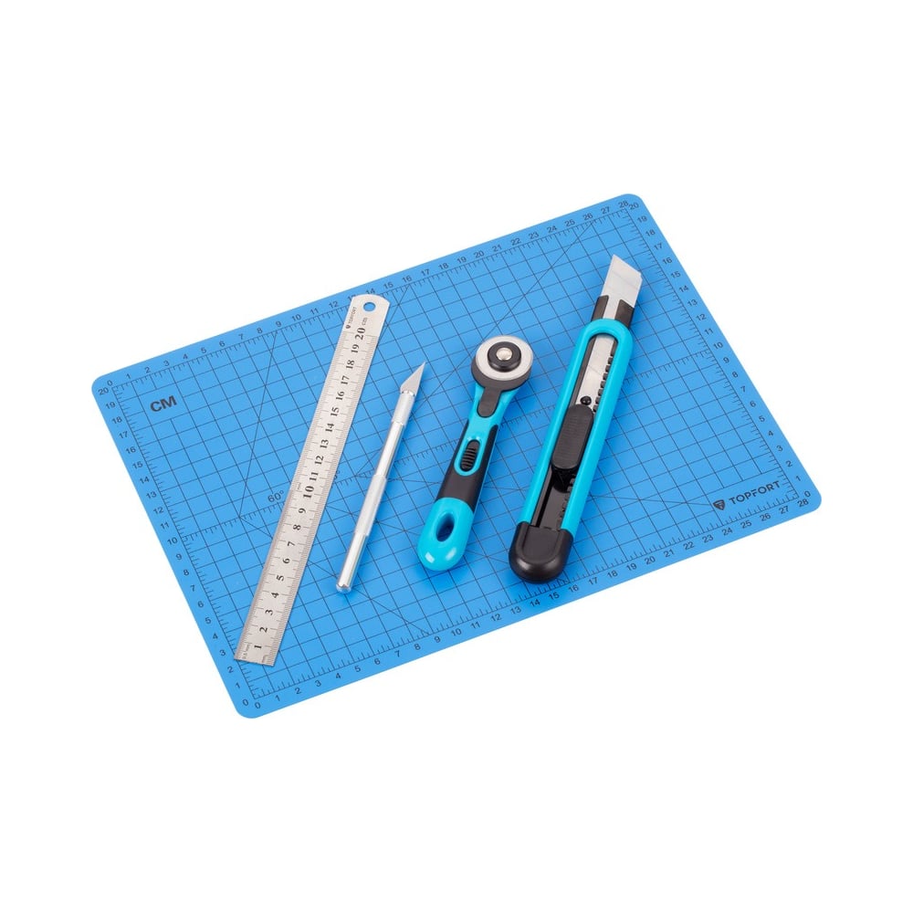 Изображение товара Набор для вырезания Topfort A4 нож макет роликовый линейка 18мм
