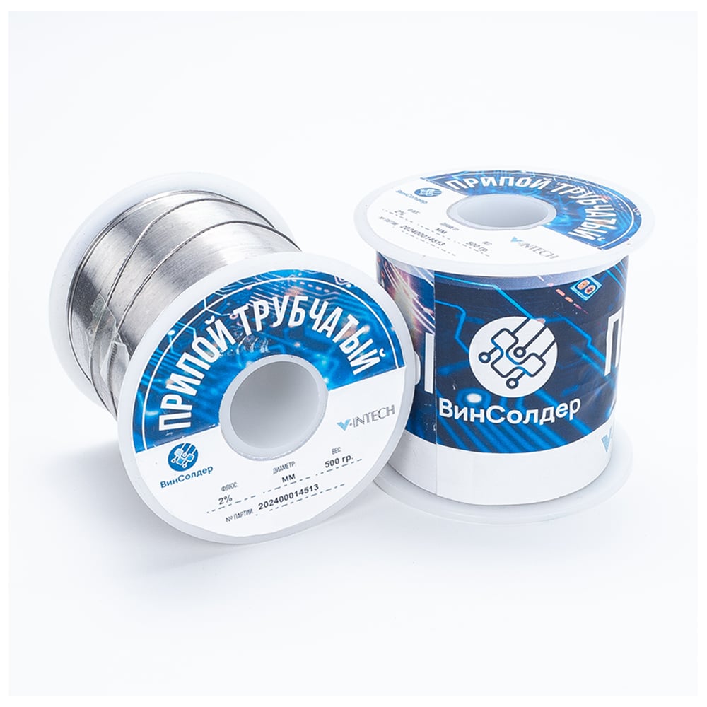 Изображение товара Трубчатый припой ВинСолдер Sn63Pb37 с флюсом 2.0% диаметр 1.1 мм 500 г