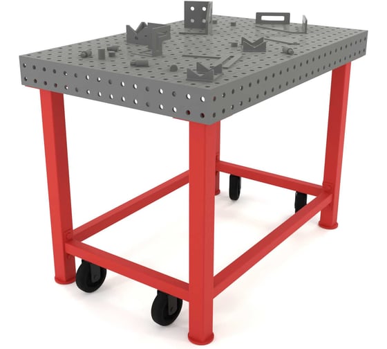 Изображение товара Сварочный стол с оснасткой Flamet 1000х1500  Expert 12 мм, подстолье с перемычками и колесами КОPBK-1000x1500-12