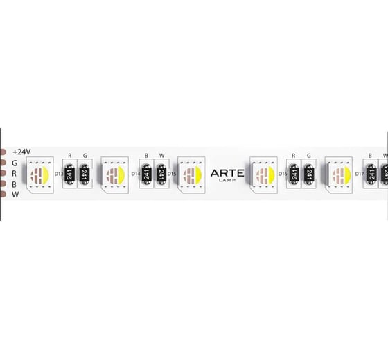 Изображение товара Светодиодная лента ARTE LAMP 24V 14,4W/m (на канал 3,6W/m) RGB+W 3000К 5м IP20 TAPE A2406012-02-RGB3K