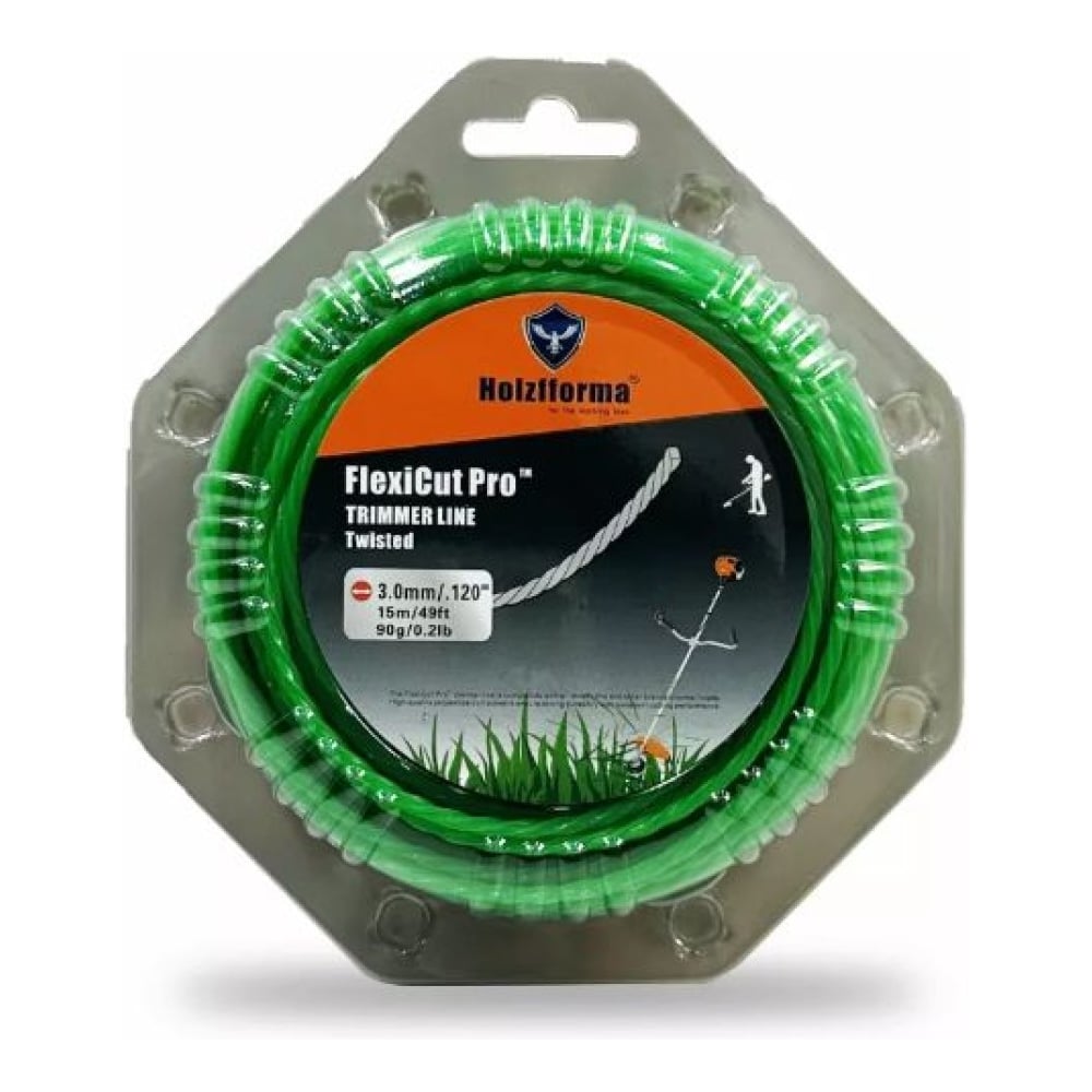 Изображение товара Леска для триммера Holzfforma FlexiCut Pro 3мм 15м витая зелёная