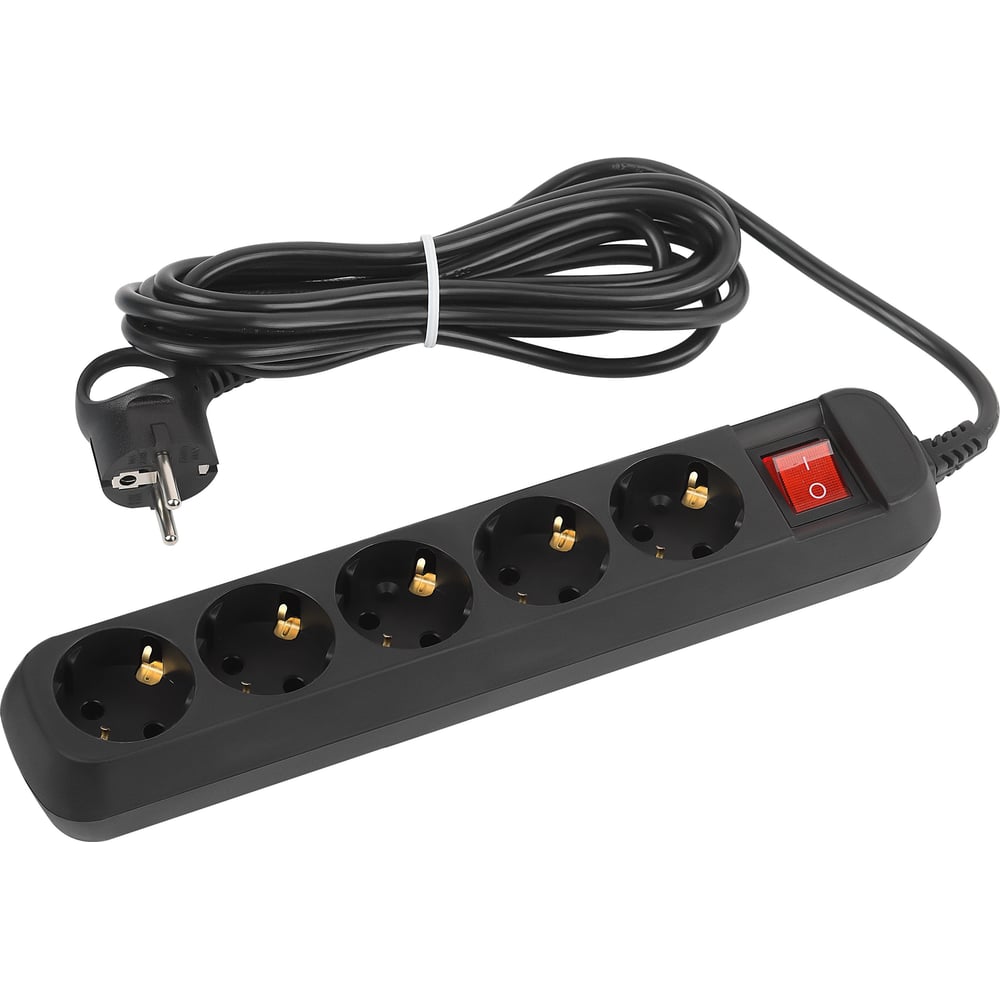 Изображение товара Удлинитель электрический Intro UES530B с заземлением с выключателем 5 розеток 3 м ПВС 3x0, 75мм2 10А Б0056949