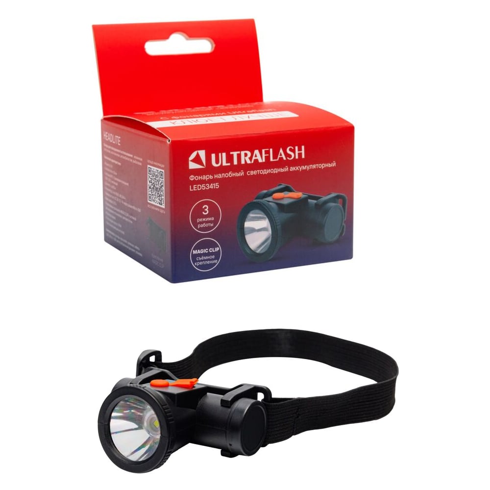 Изображение товара Налобный фонарь Ultraflash LED53415 аккумуляторный LED XPE 1 Вт 3 режима Micro-USB