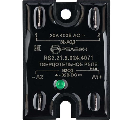 Изображение товара Твердотельное реле Релеон вход 24в Dc; выход 1но 20а, 48-440в Ac; переключение через 0, разъем, RS22290244071