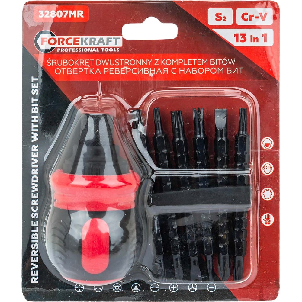Изображение товара Реверсивная отвертка Forcekraft FK-32807MR с битами 6 шт полупрофессиональная