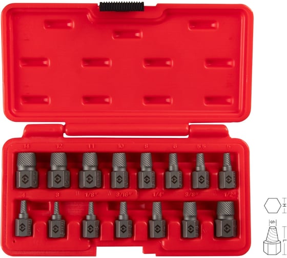 Изображение товара Набор экстракторов KING TONY 3-14 мм, 15 предметов, кейс 11015SQ01