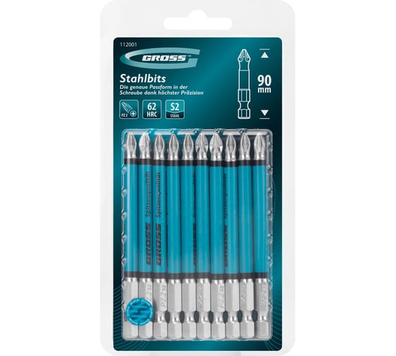Изображение товара Бита GROSS PZ2, 90мм, сталь S2, кругл.,10 шт 112001